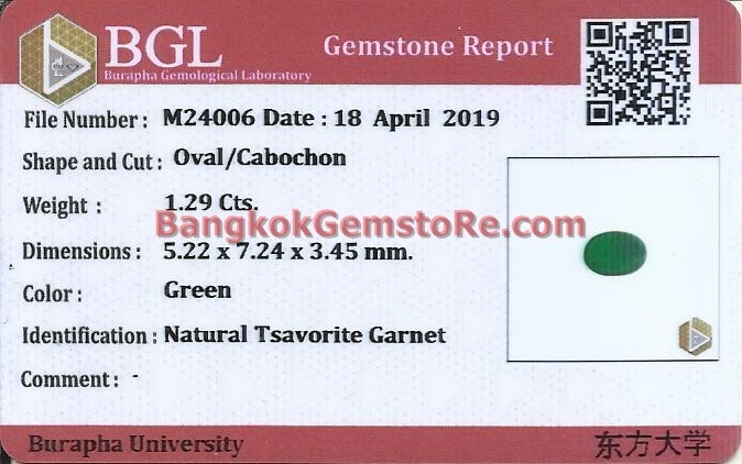 ใบเซอร์พลอยโกเมนแท้สีเขียว ซาร์โวไรท์การ์เน็ตแท้ GGAA49